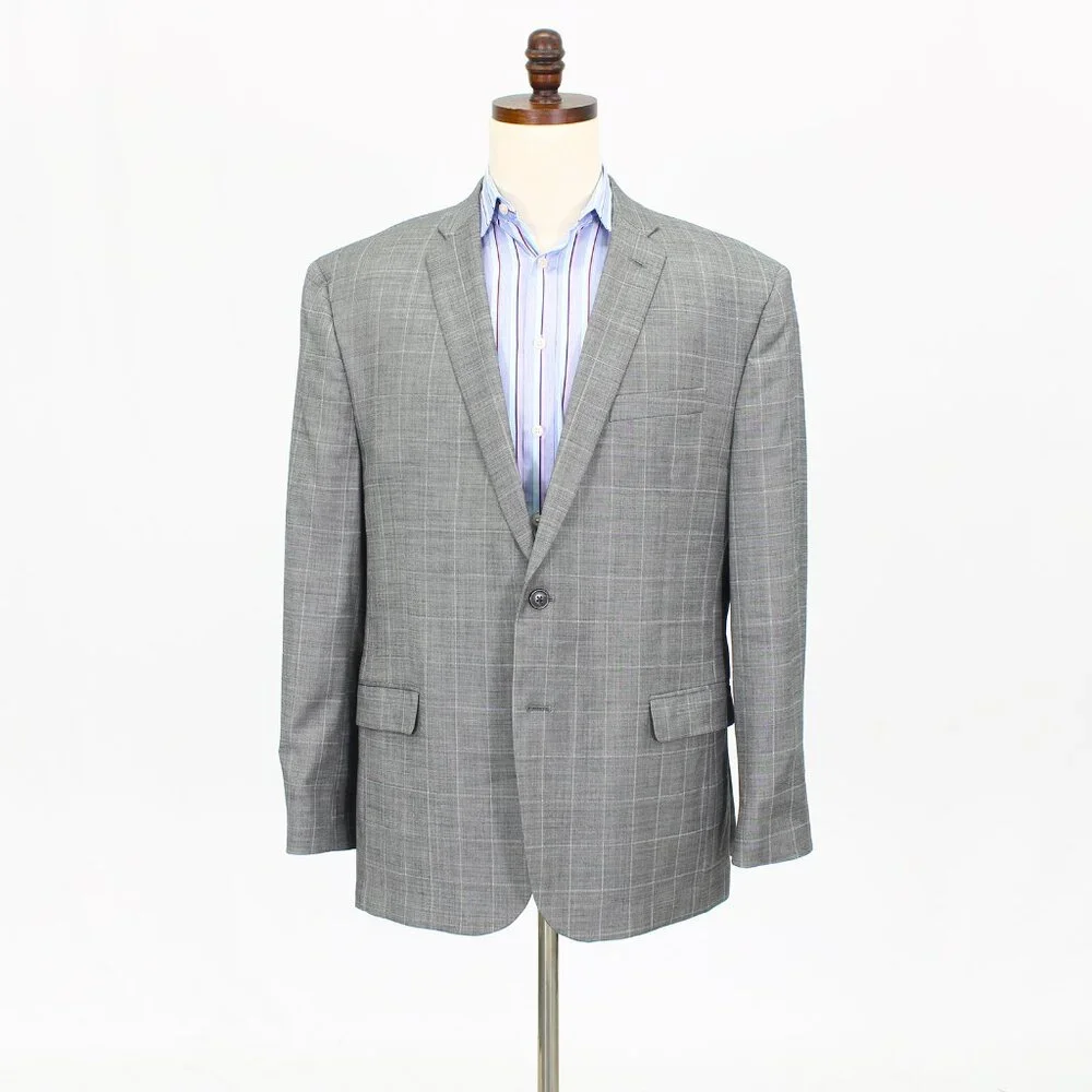 Jos. A. Bank 44R Gray Check 2-Button Sport Coat Blazer Jacket T682